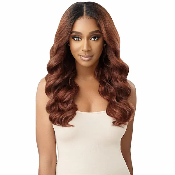 Perruque Chocolat Body Wave Longue Lace Front 13X5 HD Transparent Outre. Couleur DR Ginger Brown.
