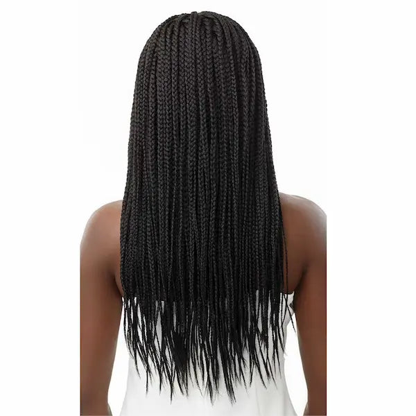 Perruque Tressée Lace Front HD Transparent Longue Noir 1B Knotless Square Part Outre