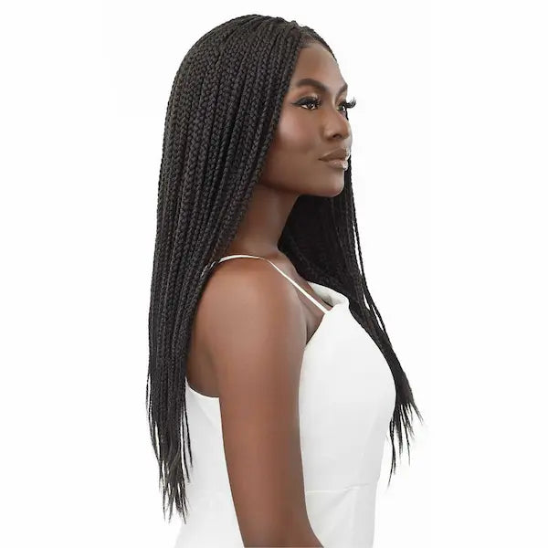 Perruque Lace Front Tressée Noire 13X4 HD Transparent Knotless Square Part Outre Hair