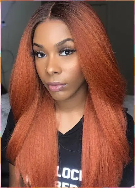 Perruque Yaki LACE FRONT WIG Blowout Outré Neesha 203 en roux DR Sienna Copper face