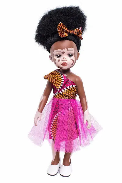 Poupée noire au vitiligo Ndanaka taille 30 cm | Sibahle Collection