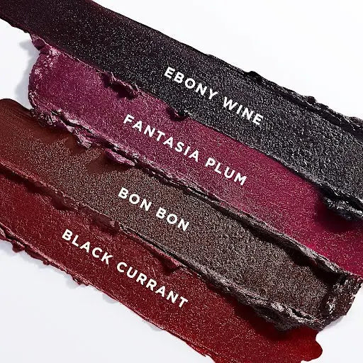 rouge à levre prune pour peau noire : teintes Ebony Wine Fantasia Plum Bon Bon Black Currant de Black Opal