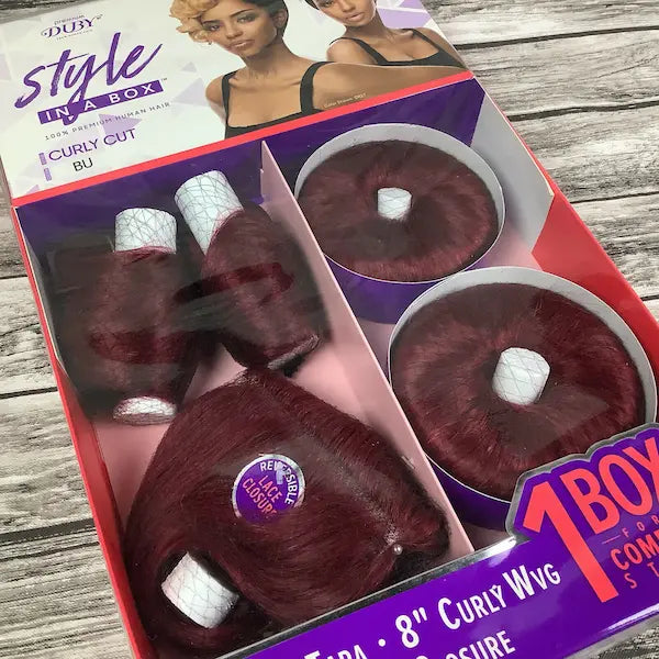 Tissage Cheveux Naturels Duby Outré Curly Cut Style in a Box Bourgogne (425)