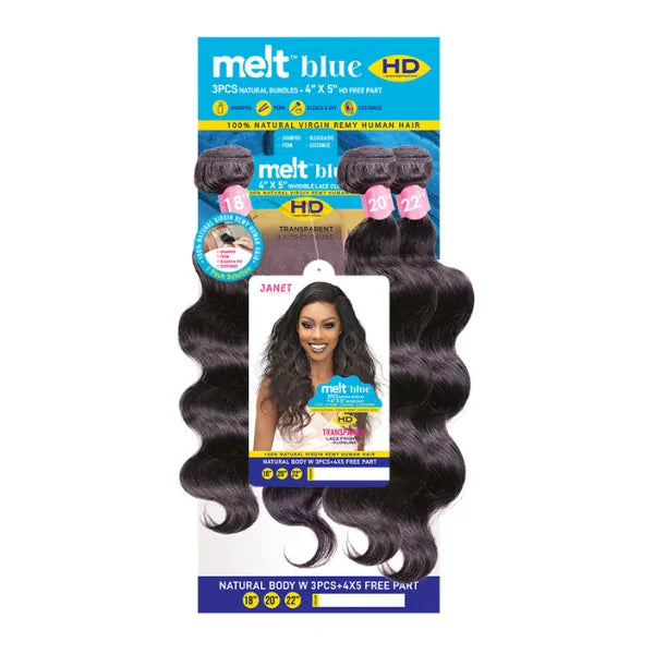 Tissage MELT BLUE NATURAL BODY W 3PCS (18"20"22") avec closure 4X5 HD FREE PART