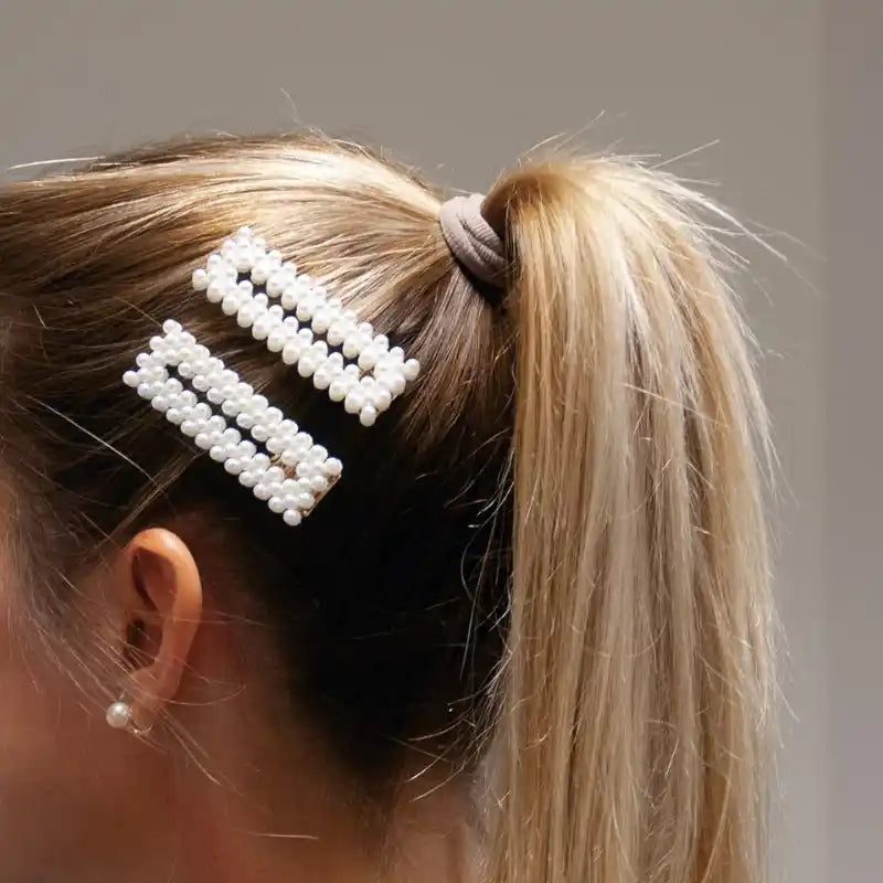 2 Barrettes Dorées avec Perles Blanches