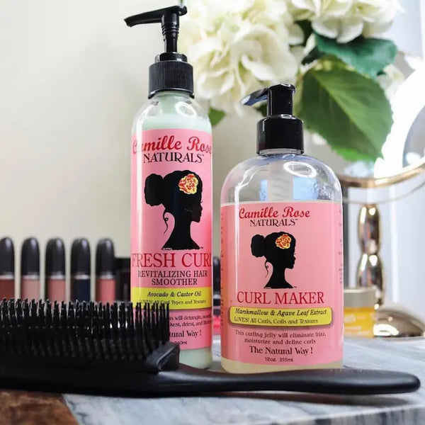 Camille Rose Duo soins cheveux wash & go avec l'hydratant Fresh Curl et la gelée bouclante Curl Maker