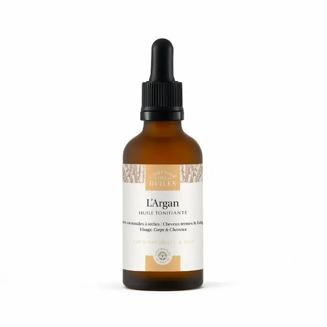  Huile d'Argan BIO aux propriétés nourrissantes, tonifiante et régénérantes, elle aide à améliorer l'élasticité de la peau, réduire l'apparence des ridules et à calmer les irritations cutanée.