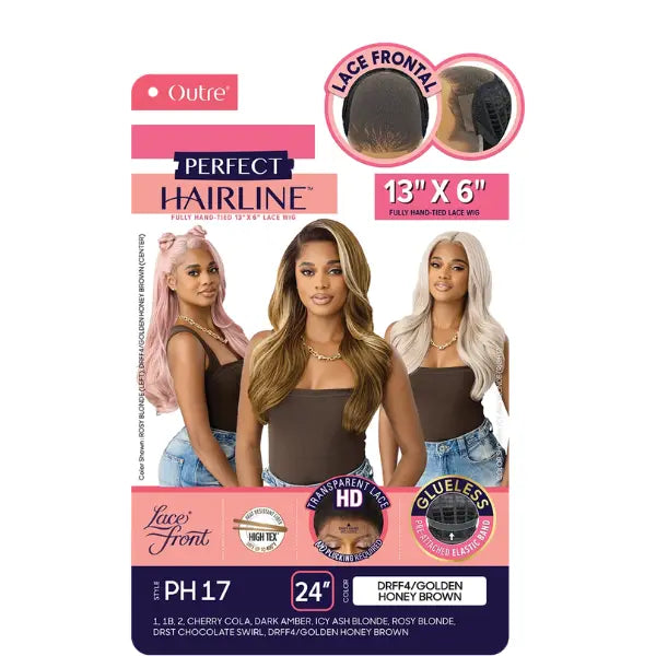 Lace front by Outre wig in honey blond, wavy style.