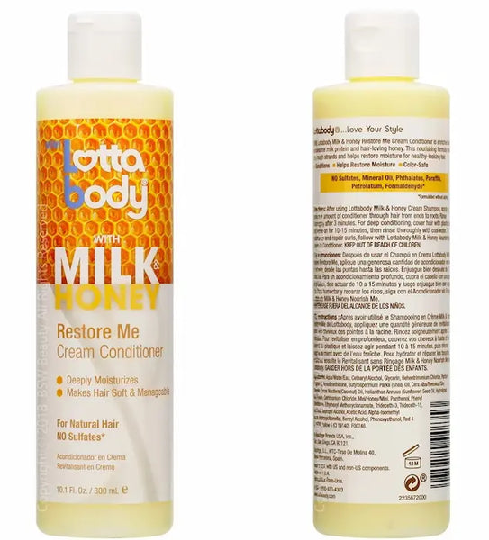 LottaBody Milk & Honey "Restore Me" (Cream Conditioner) Après-shampooing revitalisant LAIT & MIEL 300ml 