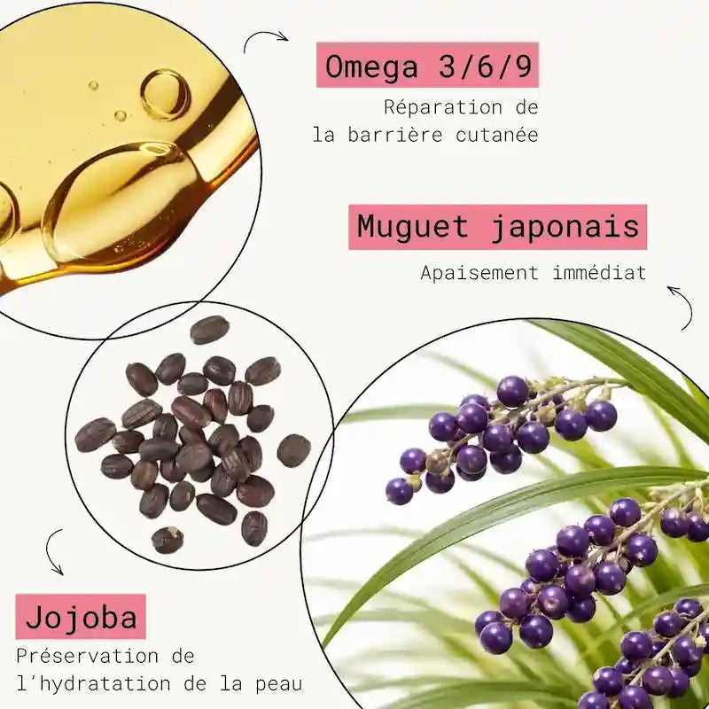 Baume Émollient Apaisant pour peau très sèche avec dermatite atopique. Formule enrichi en huile de jojoba et extrait de nige japonaise pour nourrir et protéger la peau
