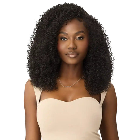 Perruque demi-tête synthétique frisée en  18 pouces noire.