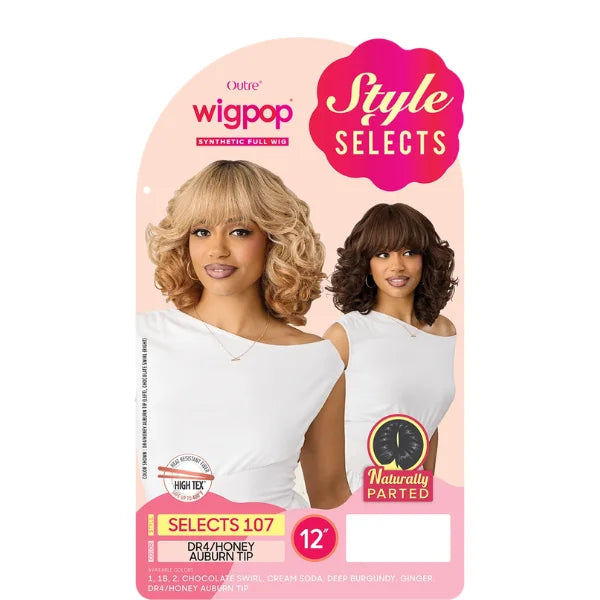 Perruque Outre style Wigpop. Look frange, courte bouclée. Full Wig.