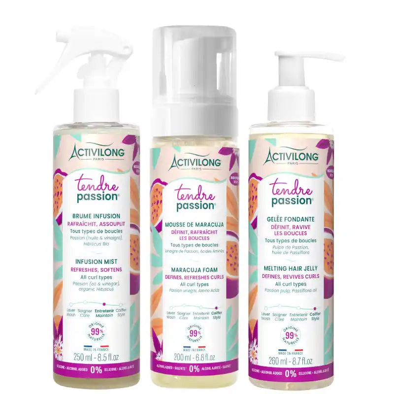 3 Produits coiffants Définition de Boucles Activilong Tendre Passion au Parfum Fruité