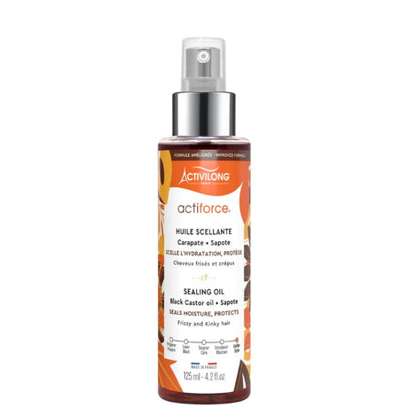 Actiforce Huile Scellante scelle l'hydratation, donner de la brillance et de la douceur aux cheveux crépus frisés tout en laesparfumant subtilement.
