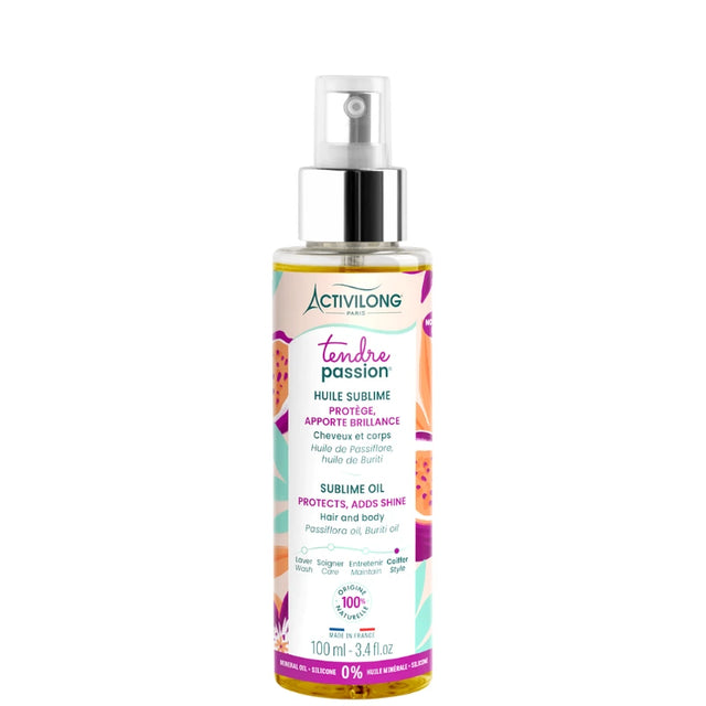 Huile Sublime les cheveux et fait brilles les boucles sans les alourdir - Activilong Tendre Passion 100ml