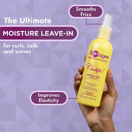 Curlific Moisture Rich Leave-In ApHogee, spray hydratant sans rinçage pour hydrater et démêler les cheveux bouclés frisés