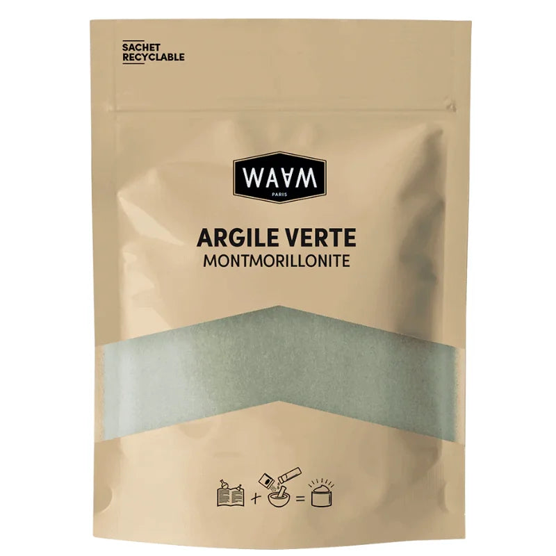 Sachet Argile Verte Montmorillonite absorbe l'excès de sébum de la peau et des cheveux, lutte contre le vieillissement prématuré de la peau Waam 