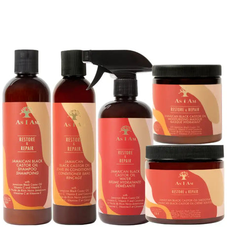 Routine soins réparateurs Cheveux abîmés frisés AS A AM Jamacain Black Castor Oil