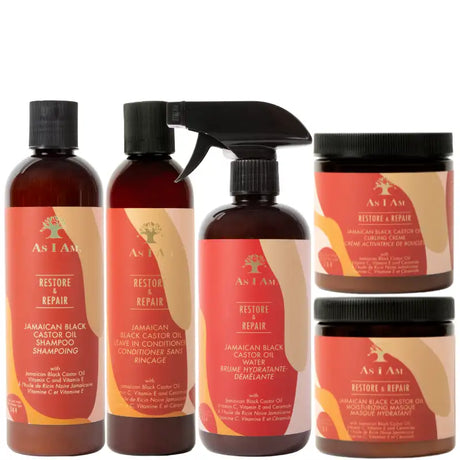 AS I AM Jamaican Black Castor Oil Routine pour Cheveux Frisés Abimés
