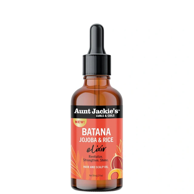 uile cheveux crépus Aunt Jackie’s Batana Jojoba Riz, élixir revitalisant pour nourrir et protéger la fibre capillaire