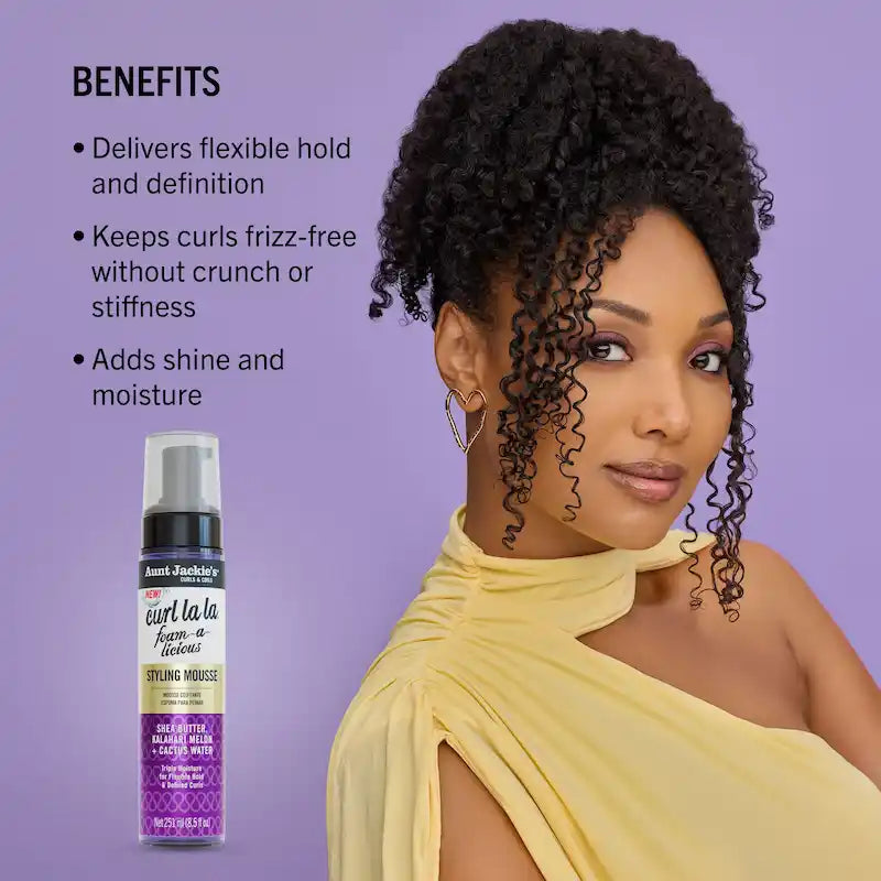 Résultat mousse coiffante Aunt Jackie’s sur cheveux bouclés pour des boucles définies et souples