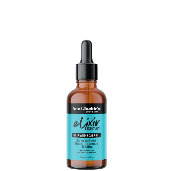 Flacon d’Elixir Croissance Biotine Romarin Menthe Aunt Jackie's, huile légère pour cuir chevelu et cheveux, favorise la pousse et renforce les cheveux fragilisés