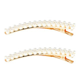 Barrettes cheveux courbée dorée avec perles blanches - Lot de 2