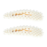 Barrettes Cheveux Clip Clac Dorée Perles Blanches  8 cm
