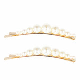 Lot de 2 Barrettes dorées avec Perles blanches pour cérémonie 