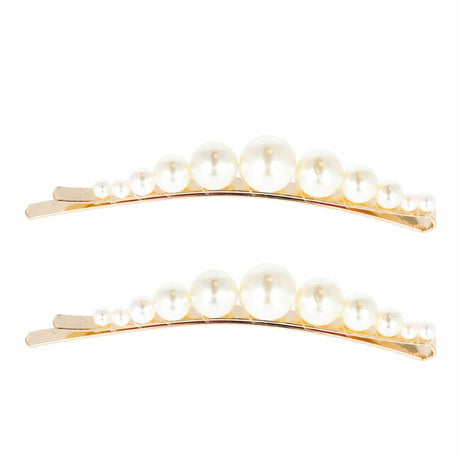 Lot de 2 Barrettes dorées avec Perles blanches pour cérémonie 