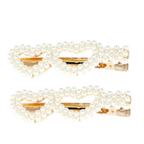 Lot de 2 Barrettes dorées avec 2 cœurs en perles blanches pour sublimer votre coiffure pour cérémonie, mariage ou autres belles occasions