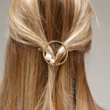 Barrette Ronde Dorée Perles Blanches - Lot de 2