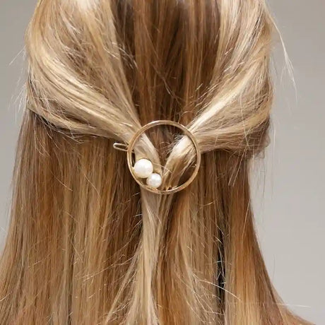 Barrette Ronde Dorée Perles Blanches - Lot de 2