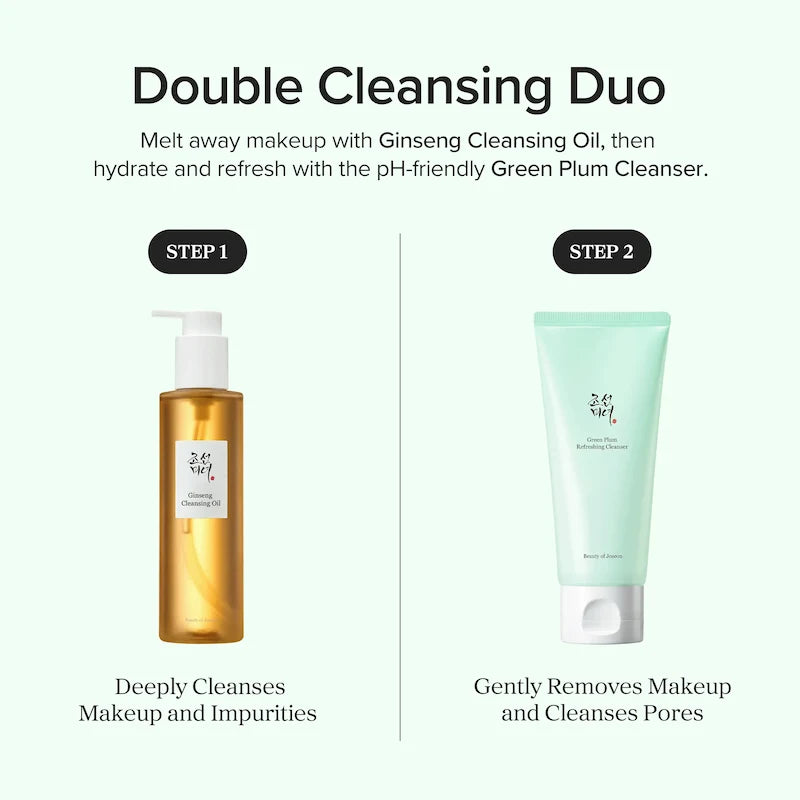 Duo Nettoyage Visage en profondeur et en douceur avec la Ginseng Cleansing Oil et Green Plum Refreshing Cleansing