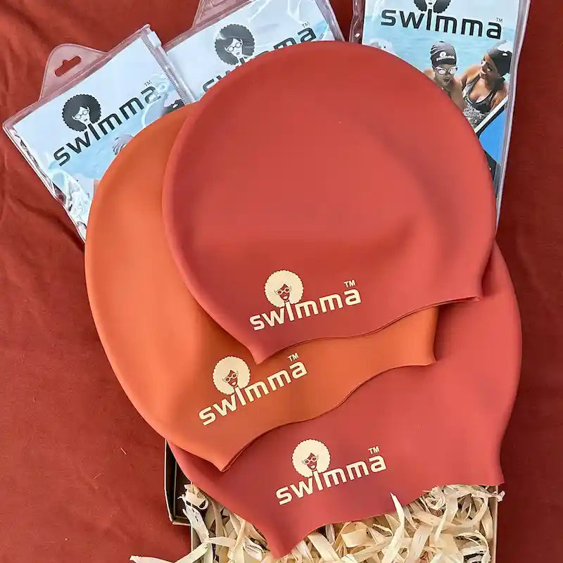 Bonnet de bain Cheveux Afro et dreadlocks Swimma Caps Orange et Rouge Brique