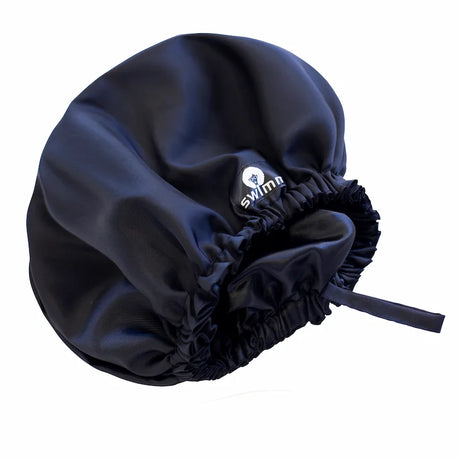 Bonnet douche enfant intérieur satin noir waterproof – protection cheveux enfants bouclés, frisés ou crépus