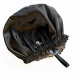 Bonnet de douche large noir intérieur satin Swimma – protection optimale pour cheveux bouclés, frisés et coiffures volumineuses