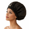 Bonnet de douche large imperméable noir intérieur satin Swimma – protection cheveux crépus, bouclés longs, tresses, vanilles, locks
