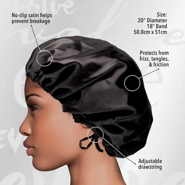 Bonnet Satin noir Ajustable pour les cheveux - Evolve Luxe