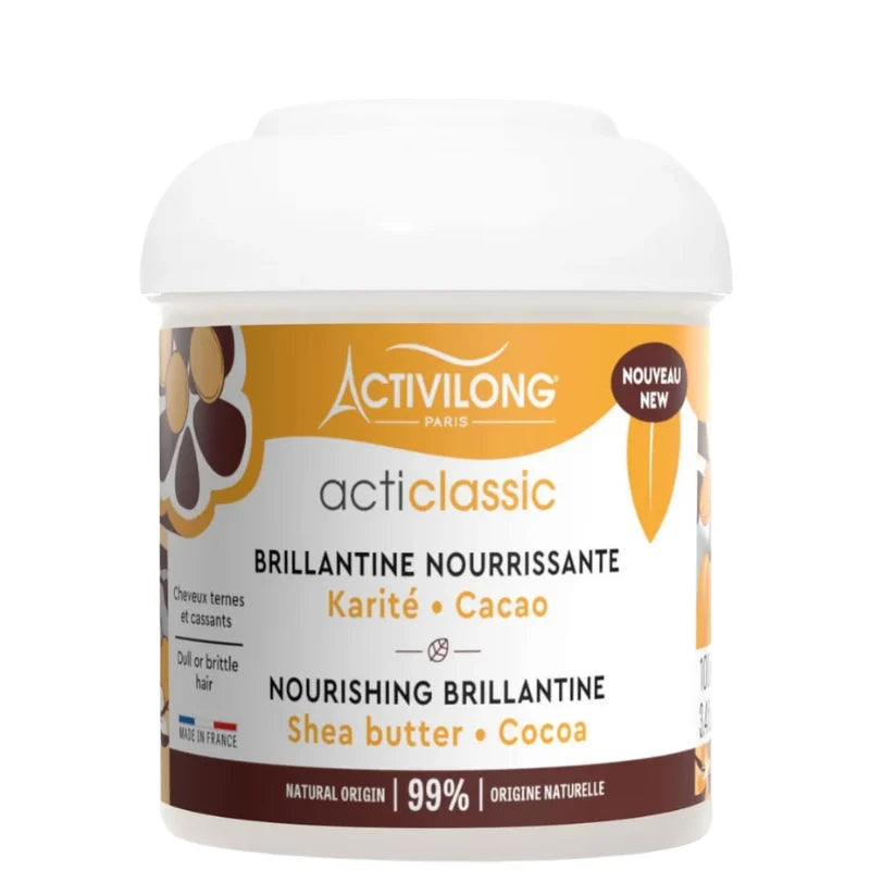 Activilong Brillantine Nourrissante enrichie en beurres de Karité et Cacao. Pot 100ml