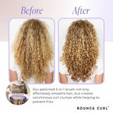 Avant Après Résultat volume avec la brosse Bounce Curl EdgeLift sur cheveux bouclés avec des boucles parfaitement définies et brillantes