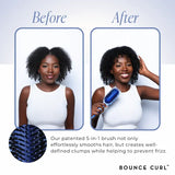 Avant Après Résultat volume avec la brosse Bounce Curl EdgeLift sur cheveux crépus avec des boucles parfaitement définies et brillantes