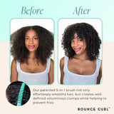 Avant Après Résultat volume avec la brosse Bounce Curl EdgeLift sur cheveux frisés avec des boucles parfaitement définies et brillantes