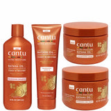 Routine Complète Cantu Ultra Moisture avec shampoing, après-shampoing, crème définissante et huile capillaire à l’huile de batana et huile de ricin noir pour cheveux crépus, frisés et bouclés
