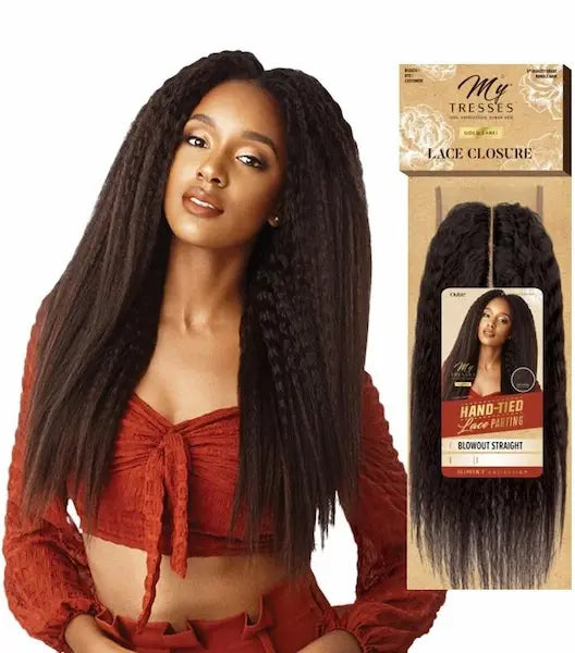 lace closure naturelle texture yaki en cheveux naturels Mytresses Gold Blowout Straight Outré.