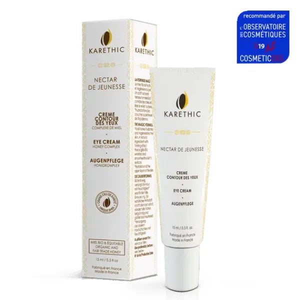 Le soin Nectar de Jeunesse Contour des yeux au miel de fleur de Karité bio lutte en profondeur contre les rides installées et densifie le tissu cellulaire, tout en hydratant durablement la zone sensible du contour de l’œil.