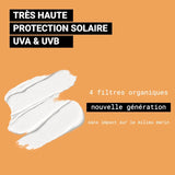 Crème solaire SPF 50+ Haute protection contre UVA et UVB grâce à 4 filtres organiques respectueux de l'environnement naturel