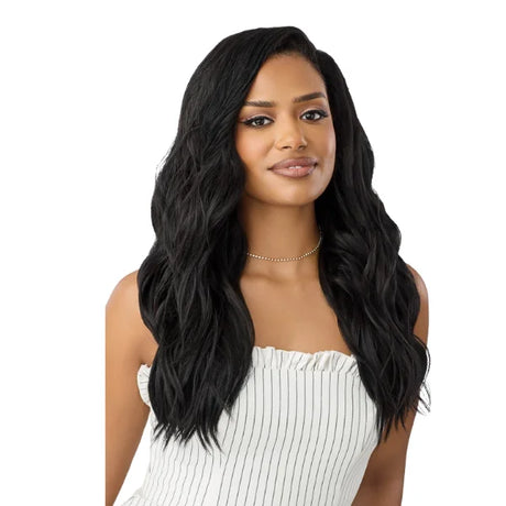 Demi-tête longue lisse noire texture yaki hair.