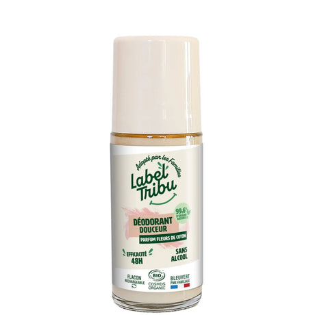 Déodorant Naturel Roll-on Fleur de Coton Efficace 48h Peaux sensibles Rechargeable BIO Label Tribu