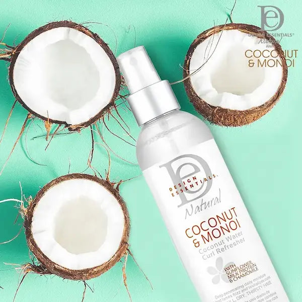 Spray cheveux design essentials coconut & monoi coconut water curl refresher 236.5ml